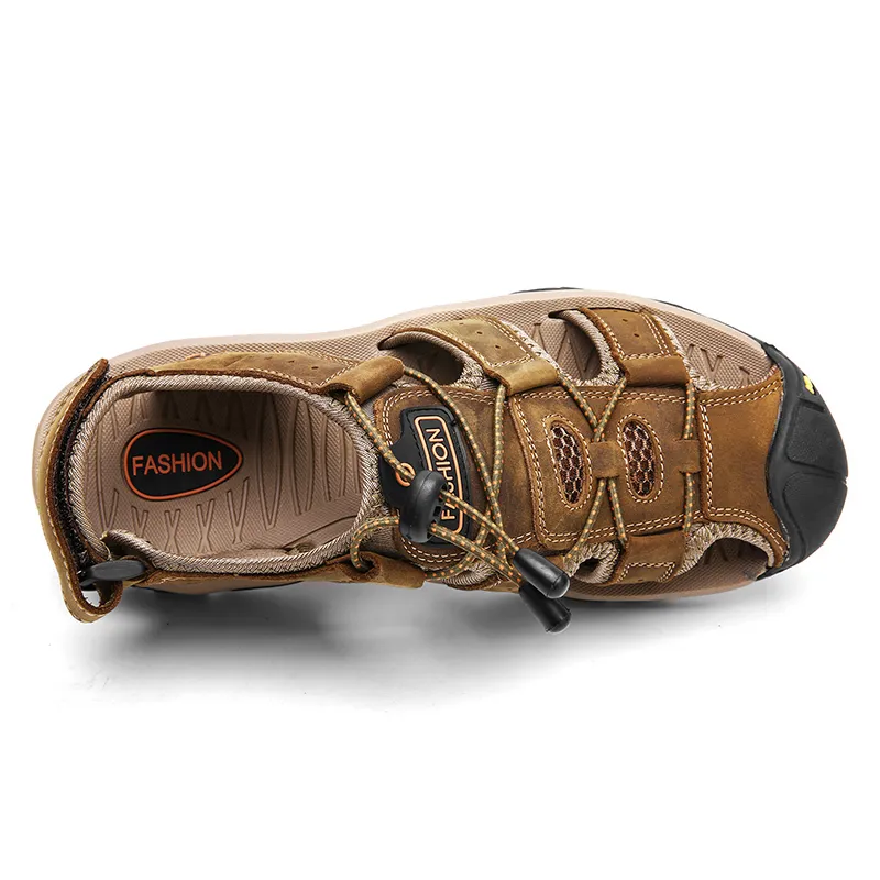Летние мужские сандалии из дышащей натуральной кожи, роскошная уличная повседневная обувь, мужские тапочки 220426