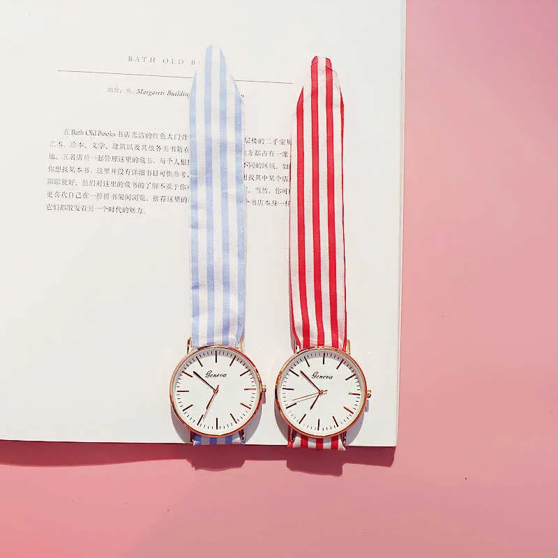 Watch Women 2022 New Fashion Stripe Floral Cloth Quartz Dial Bracelet Wristwatch Lady Dress Creative Clock Ceasuri Reloj Mujer