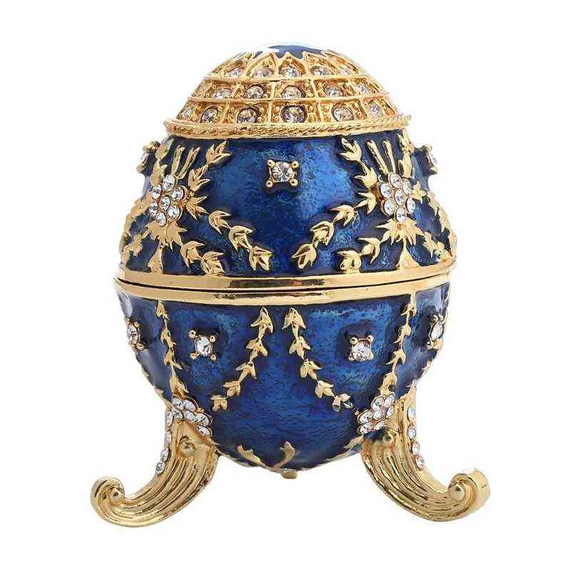 Luxe vert Fabergé oeuf de Pâques russe Royal Case jambe bijoux support de boîte pour collier Bracelet décoration de table H220505
