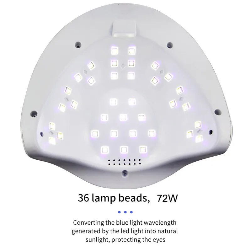 72W LED med 36 st lysdioder UV för geltorktorkning Torkning av nagellacklampa Autosensor Manikyrverktyg 220630
