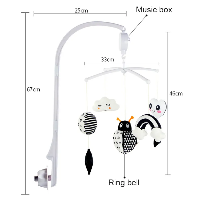 Zwart-wit Bed Bel Speelgoed Dier Muziekdoos Babybedje Rammelaars Baby Speelgoed 012 Maanden Zuigeling Clockwork Speelgoed Mobiele geboren Speelgoed 220531