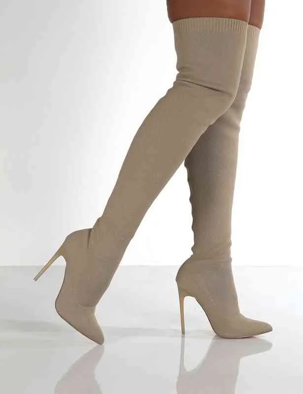 Kadın Botlar Bahar Yeni Çorap Ayakkabısı Moda Ayakkabı Elastik Örme İpek Çoraplar Uzun Saçlı İnce Yüksek Topuklu 0709