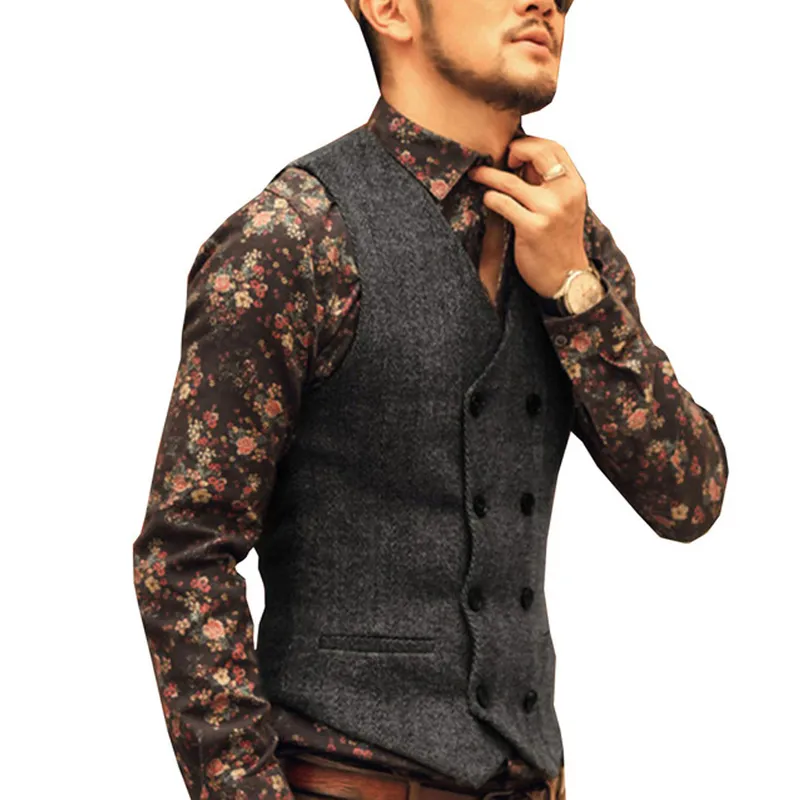 Män västar passar Vest T Man Waistcoat Brown Black Groomman Wedding Clothing Jacket Victorian Style Steampunk Business 220705