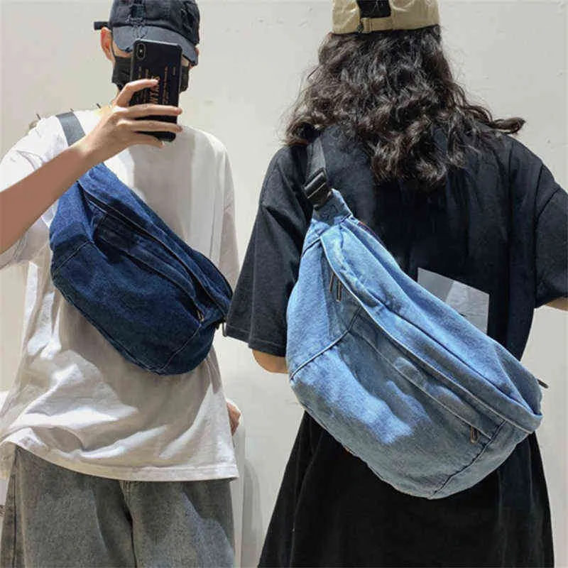 Sac à bandoulière unisexe en Denim pour femmes et hommes, sacoche de grande capacité, sac de sport Hip Hop, 220626