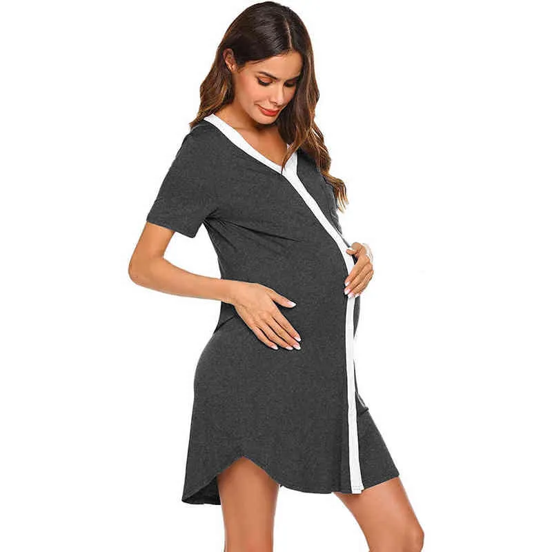 Women Maternity Dresses Summer Nursing Short Sleeve Button Nightgown Dress Breastfeeding V Neck Clothes Sleepwear Pregnancy D30 G220309