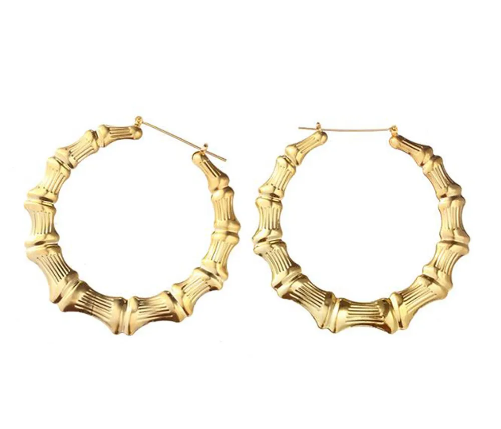 Trendy Big Hip Hop Punk Bamboo Hoop Earrings 18K Real Gold Plated Fashion Elegant Larger Size Women Earrings Fashion Costume Jewel209C