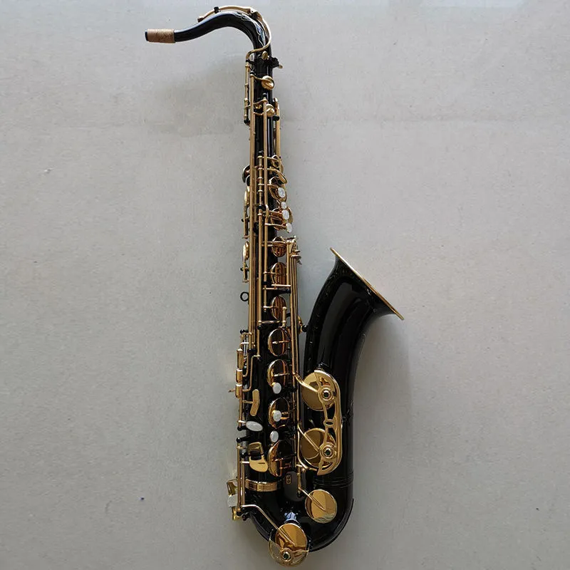 Zwart nikkelgoud B platte professionele tenorsaxofoon Gold vergulde fijn patroon gravure hoogwaardige toon jazzinstrument