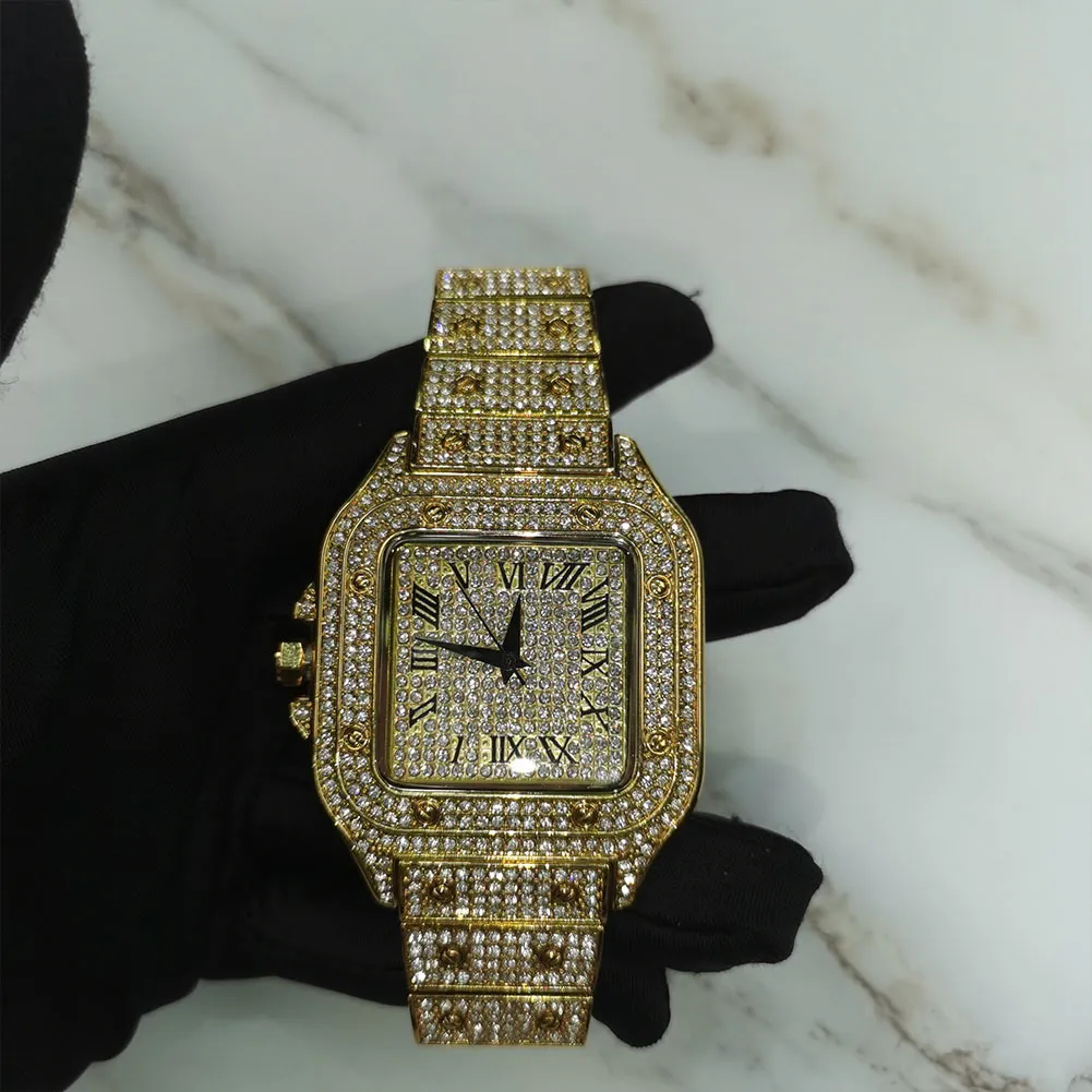 Montre en diamant glacé pour hommes, montre carrée de mode, Hip Hop, styliste de luxe, 273N