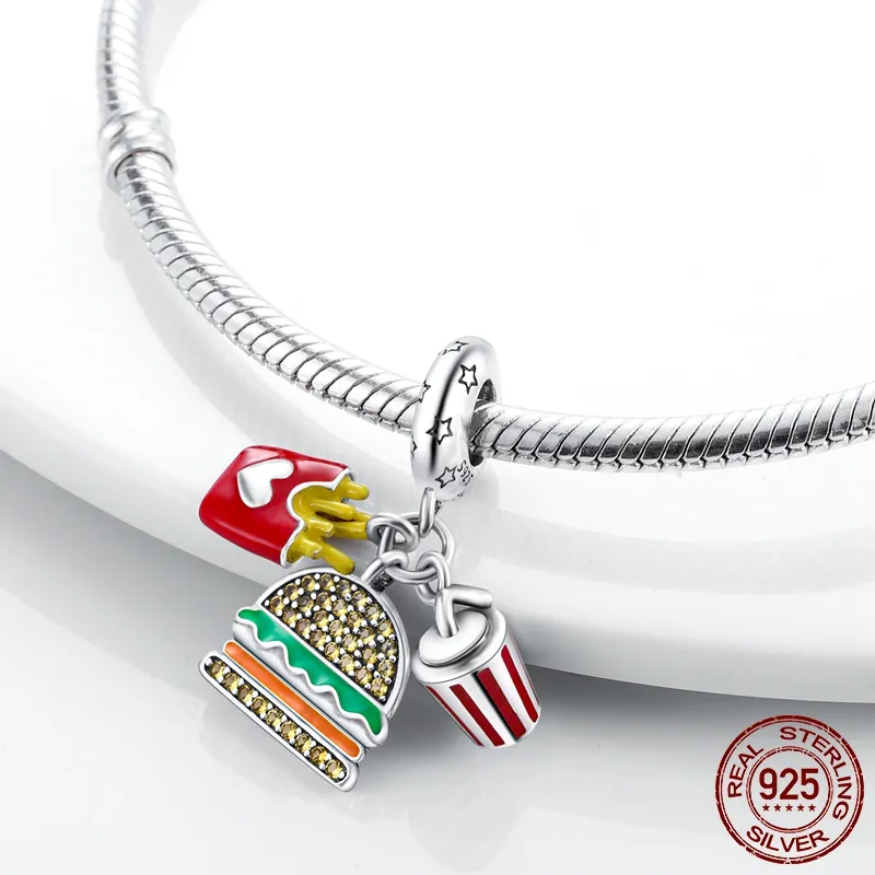 925 STERLING Gümüş Dangle Charm Takı Mor Pembe Soylu Kalp Yıldız Ay Boncuklar Boncuk Pandora Takılar Bilezik Diy Takı Aksesuarları