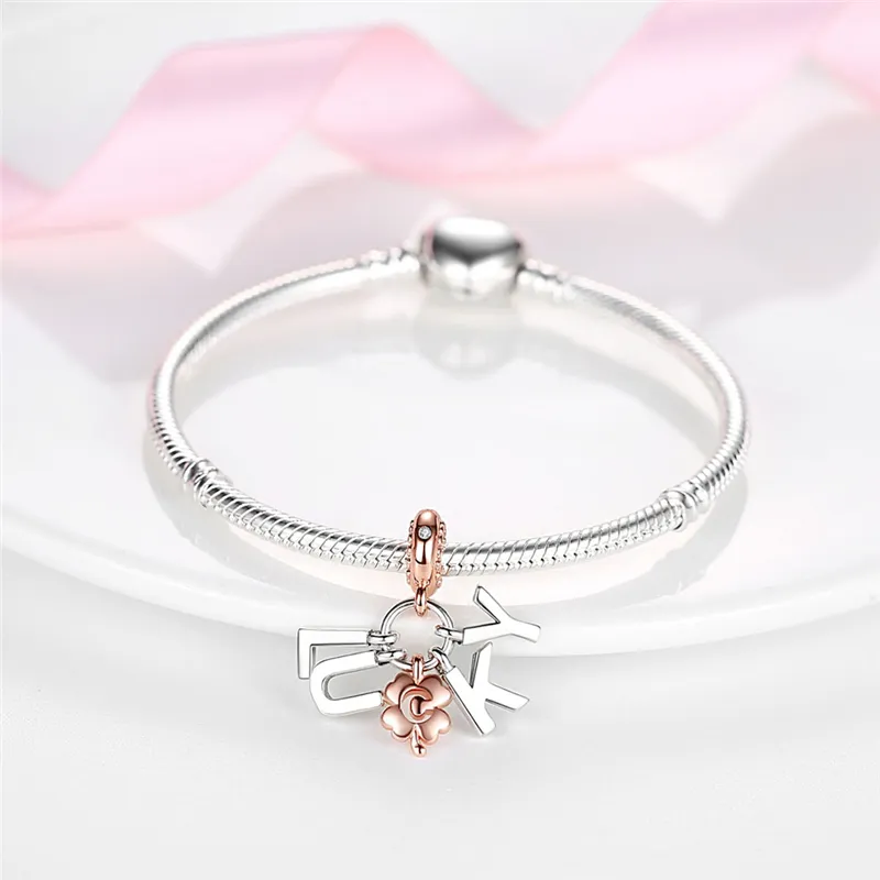 925 Sterling Silver Dangle Charm Dangle Charm Pendant Heart Shape Leather Maple Rose Gold Bead Fit Pandora Charms Bracelet DIY Jewelry Accessories