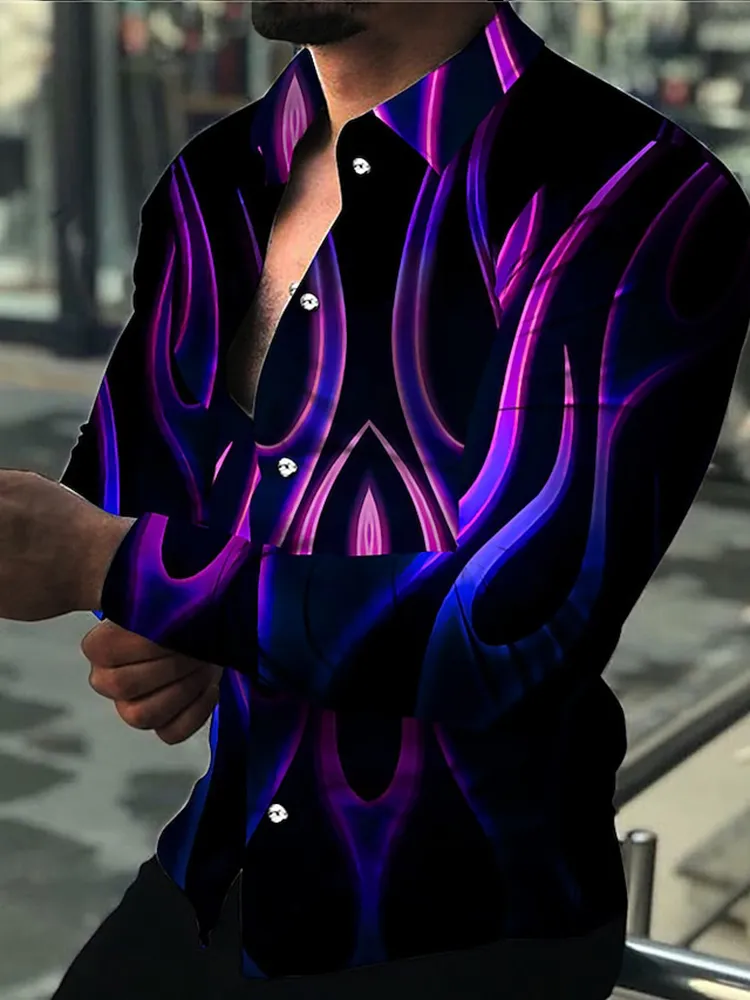 Moda Uomo di lusso Camicie Camicia monopetto Casual Viola Turbolento Stampa manica lunga Top Abbigliamento uomo Hawaii Cardigan 220721