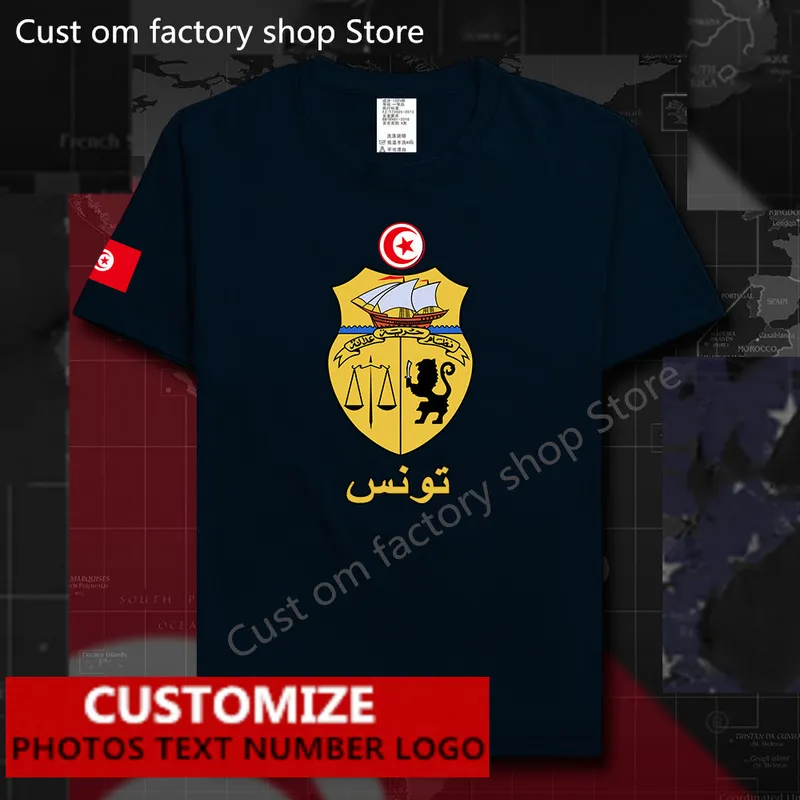 Tunesië Tunesische landelijke vlag T -shirt gratis aangepaste trui Diy Naam nummer 100 katoen t shirts tun Arabische tunisie tees 220620