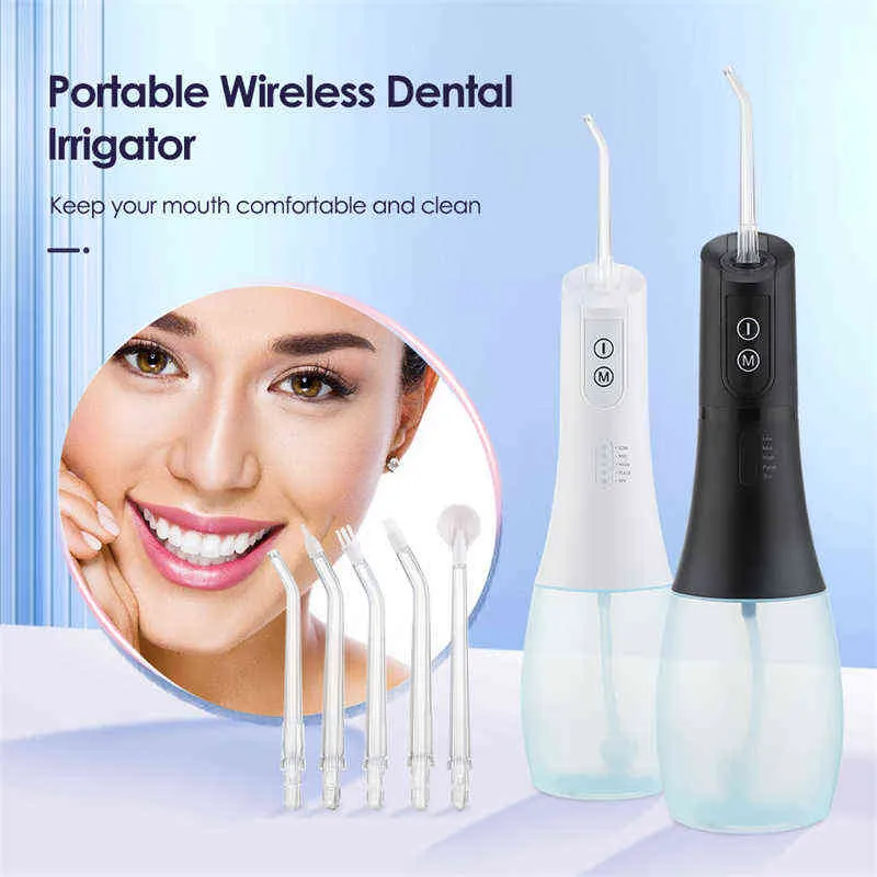 Irrigatore orale dentale Filo filo interdentale portatile denti più pulito Sbiancamento potente Lavatrice bocca con 6 ugelli 220513