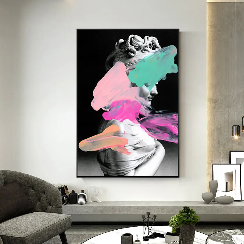 Modern Wall Art Abstract Canvas Painting for Living Room Decor Head Statue Creative Posters and Prints Pictures for Home Design