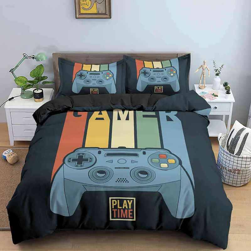 Tampa de edredão gamepad conjunto de botão colorido rei tamanhe gêmea reprodução r cama de cama criança adolescente video para decoração de quarto infantil