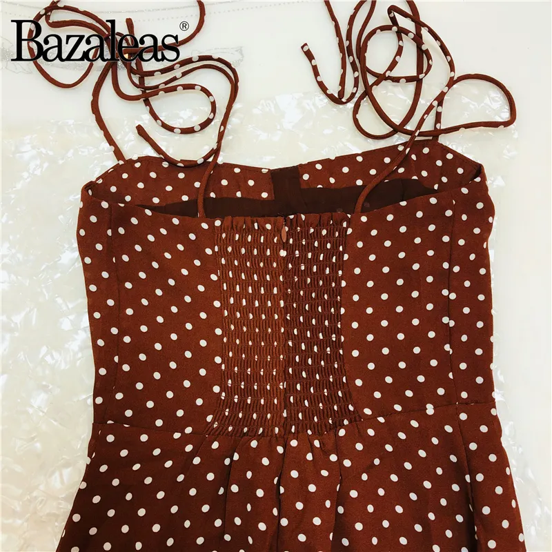 Bazaleas retroklänningar Slim Chic Brown Dress Sexig Dot Print Split Vestidos Vintage Tube Top Women Dress 220601