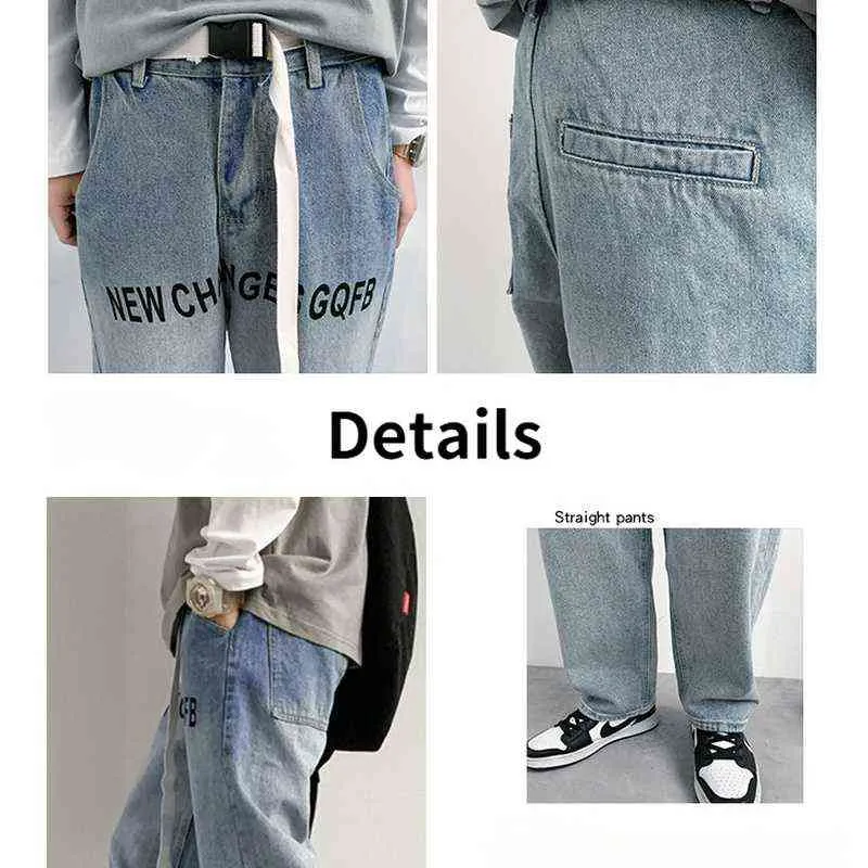 Jeans Männer Gerade Design Brief Gedruckt Denim Hosen High Street Zipper Fly Koreanische Mode Hombre Casual Chic Baggy Jean Ins G0104