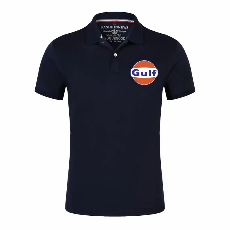 Gulf Print مخصص مصنوع من ألوان صلبة رجل قصير الأكمام تي شيرت القطن عالي الجودة مرونة رفيعة النحافة قميص بولو قميص 220620