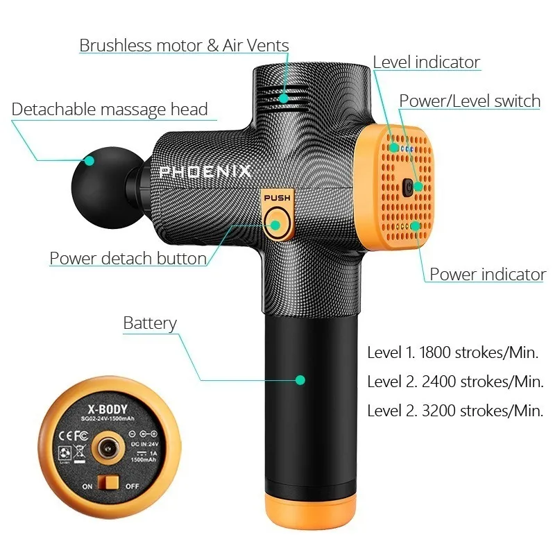 Phoenix A2 Massage Gun High Frequency Muscle Relaxation Deep Tissue Dynamic Therapy For Body Neck Back Foot Massager 220620