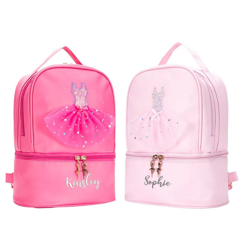 Broderi personliga barn dans backbag för tjejer ballerina rosa duffel för ballett klass crossbodyballet handväska 220318