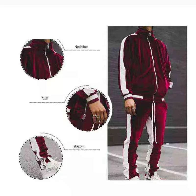 Spring Autumn Men's Velvet Set Sport Suit Man Plus Velor Thick Hoodies  Pants Warm Sweatshirt Sportkläder Tracksuit For Men G1217