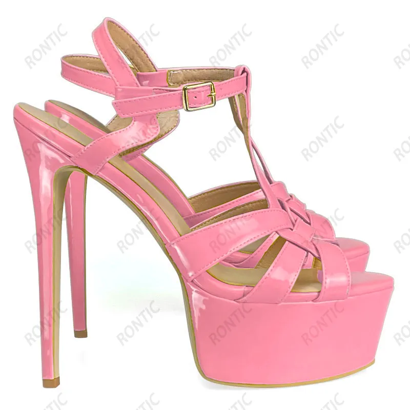 Rontic Handwork Women Platform Sandals Patent Sexy Stiletto Heels Peep Toe Yellow Green Pink Red Night Club Shoes US Size 5-20