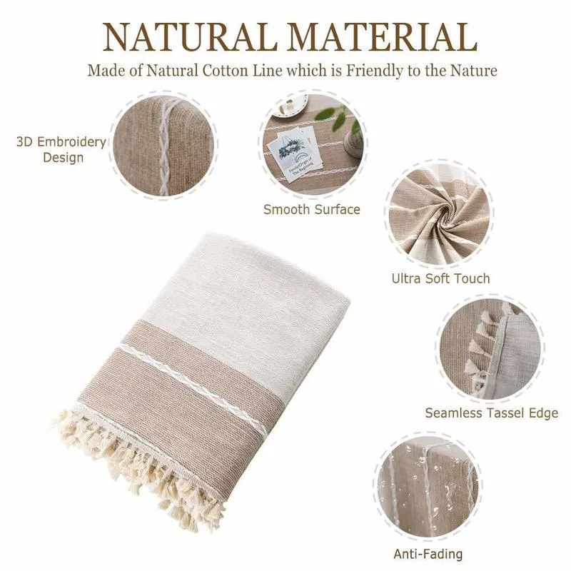 Cotton Linen cloths Wrinkle Free AntiFading Cloth Tassel Rectangle Indoor & Outdoor Dining Table Cover 220629