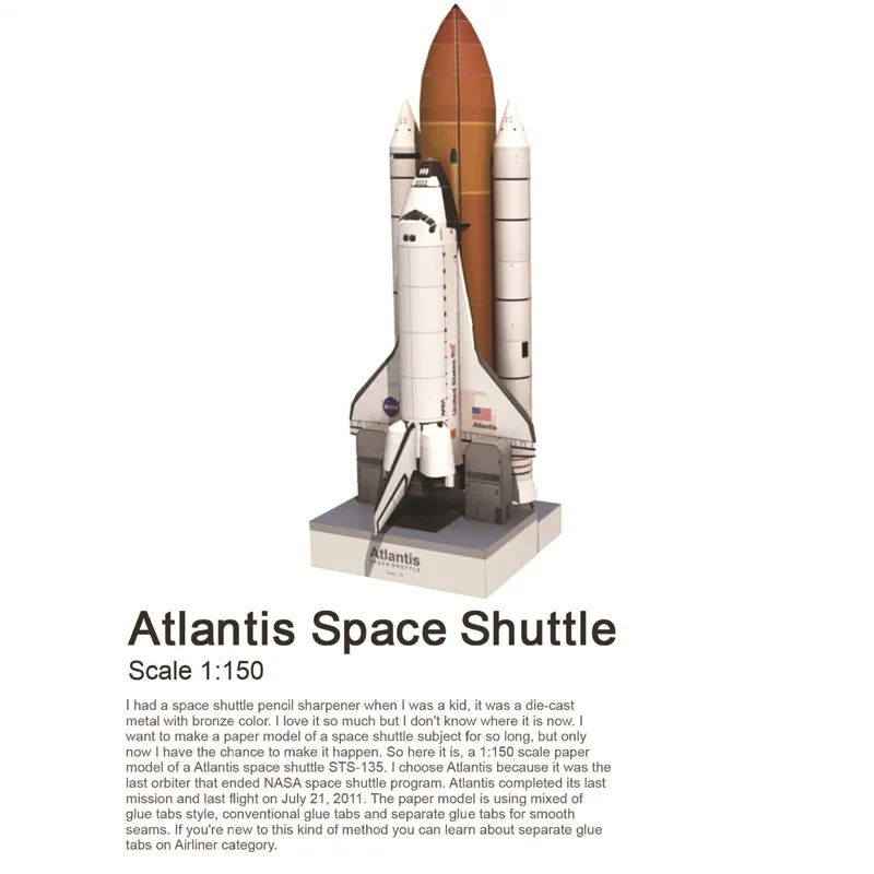 1 150 Atlantis Space Shuttle Papercraft 3D-Papiermodell Miniaturen Dekoration Kunsthandwerk für Heimdekoration Wohnzimmerfiguren 220609