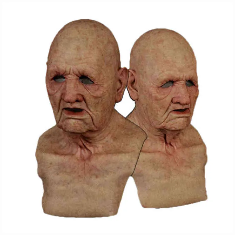 Scary Full Head Mask Elder Cosplay Props Halloween Latex Creepy Wrinkle Face Realistic s L220530