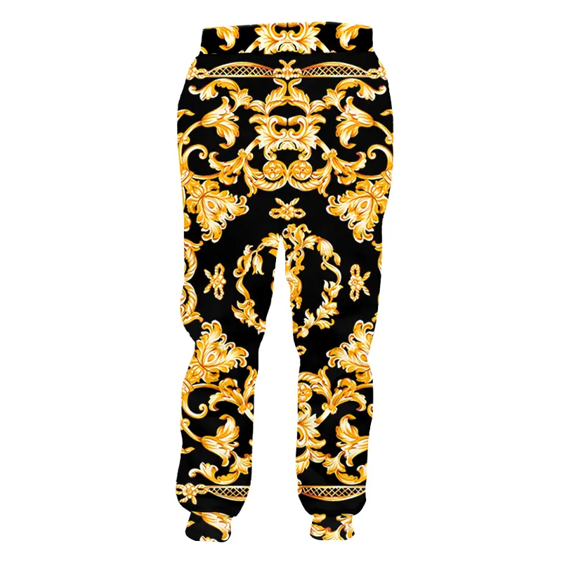 الفاخرة Gloden Flower Protects Men/Women Novelty Baroque 3D Print Pants Pants Custom Sports Prouts Plus Size Dropship 5XL 220613
