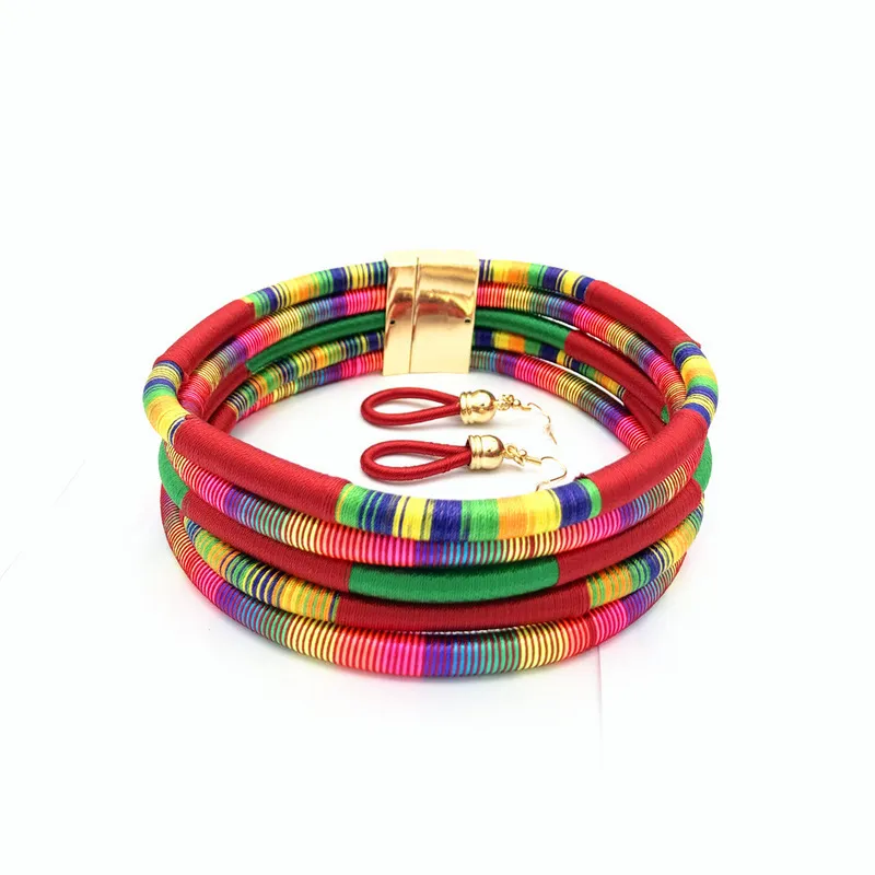 Touw ketting oorbellen set sieraden kleurrijke choker ketting drop oorrang accessoires voor meisjes geschenken 220812