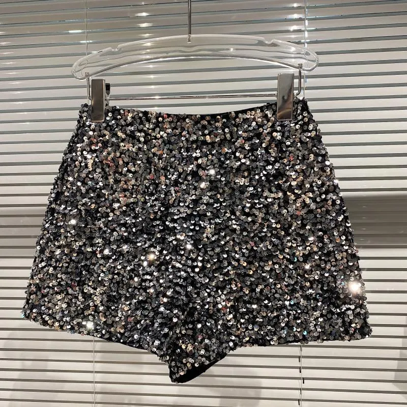 Spring and Autumn Black Velvet Short Sequined Shiny Versatile Short Pants Clubwear Shorts Pants High Street 220701