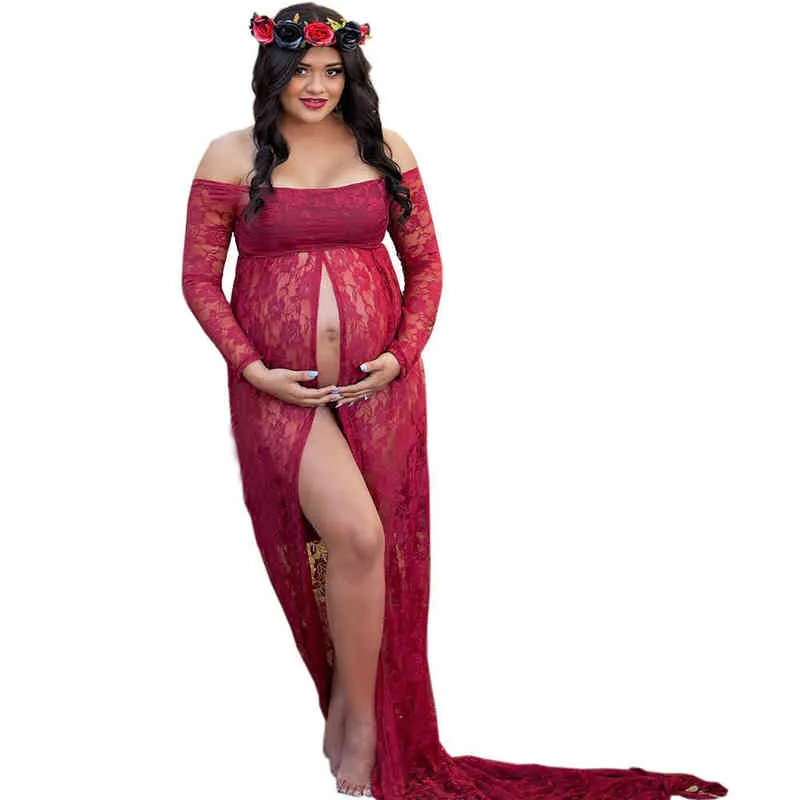 Annelik Fotoğrafçılık Props Maxi Hamile Elbise Dantel Doğum Elbisesi Yaz Hamile Elbise Hamile Kadınlar Premama Vestido Bezi G220309
