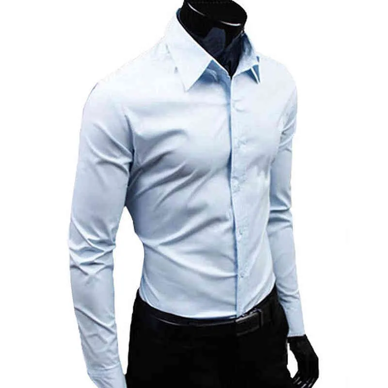 Män Autumn Long Sleeve Casual Elegant Work Shirt Business Men Solid Color Long Sleeve Buttons Down Slim Cotton Plus Size Shirt L220704