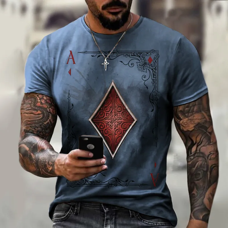 Modespelkort Lattice Square A 3D Print Mens Tshirts Casual Oneck Kort ärm Löst överdimensionerade tshirt toppar Tees 6xl 220607