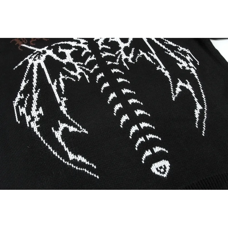Hiphop streetwear stickad tröja gotisk bokstavs bat skelett tryck pullover män hösten harajuku bomull casual tröja 220812