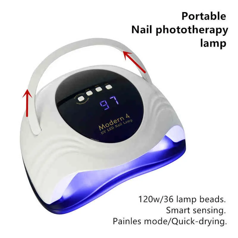 Nxy Modern1 Uv Gel Nail Lamp Led Dryer Lcd Display Ice s Curing Polish Two Hands Beads with Fan 220624