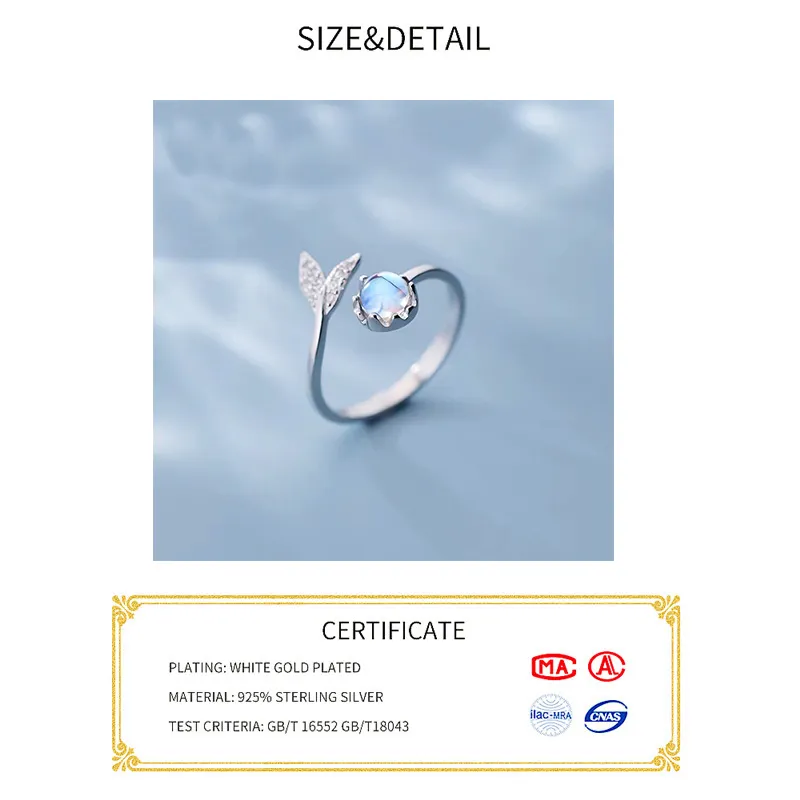 Prawdziwy 925 srebrny srebrny ogon księżycowy Osobowość Regulowana pierścień biżuteria dla kobiet impreza elegancka akcesoria 220719