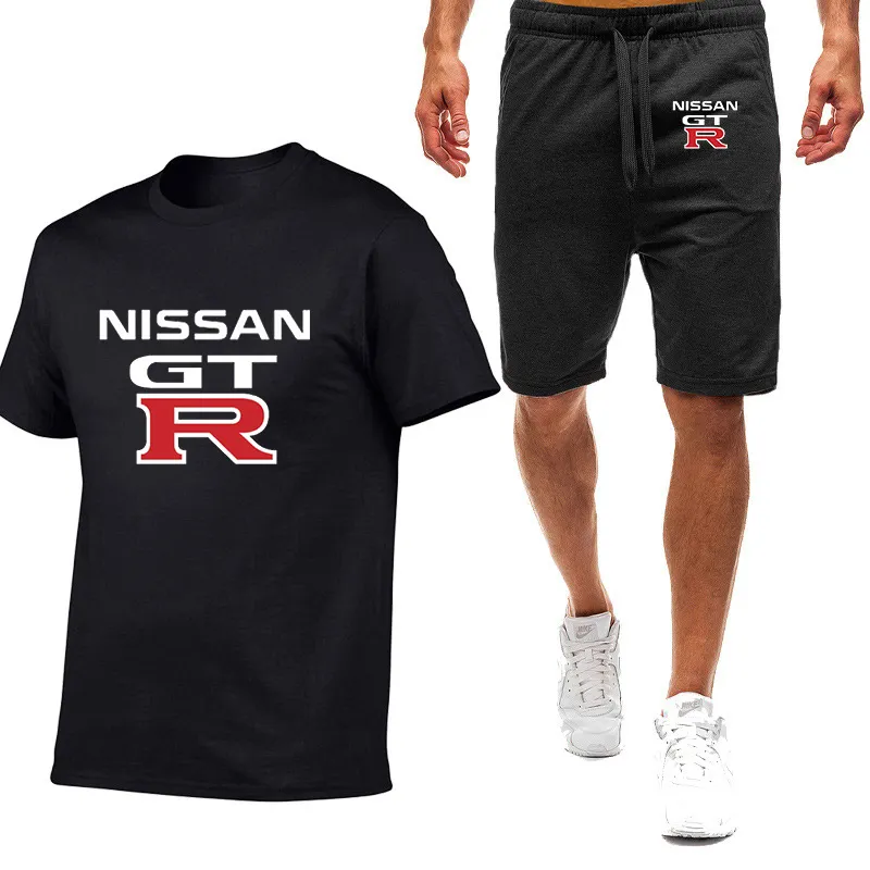 Summer Nissan GTR Kort ärm T-shirt Polo kostym Stilig Casual Fashion Sportswear Bekväma andningsbara lösa män byxor 220504