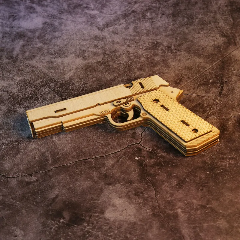 M1911 Pistol Toy Rubber Band Gun 3D Trä Mekanisk pistol Model Kit Assembly Building Puzzle Födelsedagspresenter för barn Teen 220715