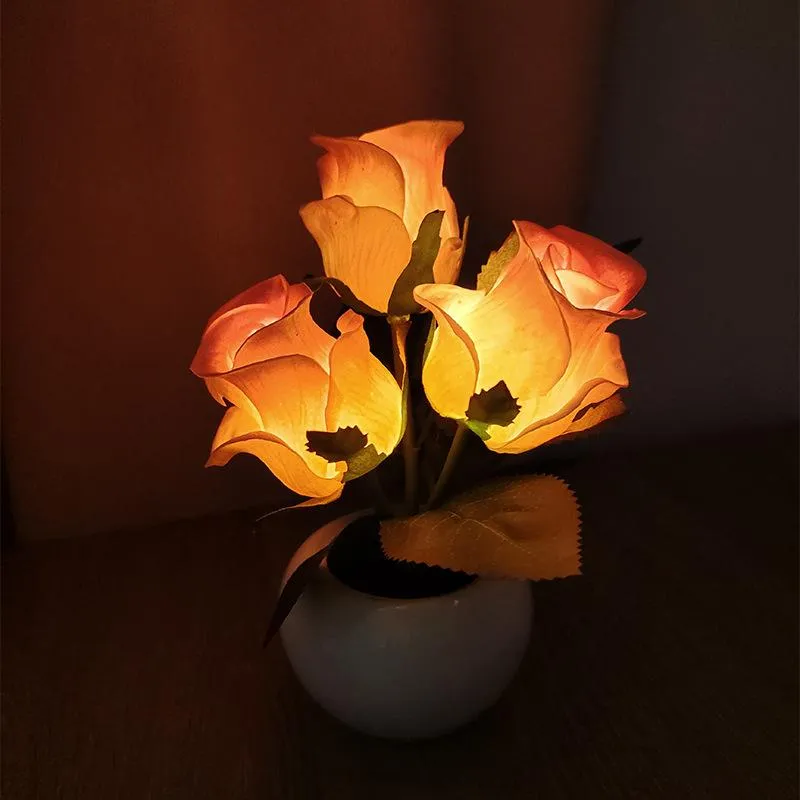 Lâmpadas de mesa LED Tulip Flowerpot Lâmpada Rosa Room Decor Simulação Cerâmica Atmosfera Night Light Home Decorativo OrnamentsTable273J