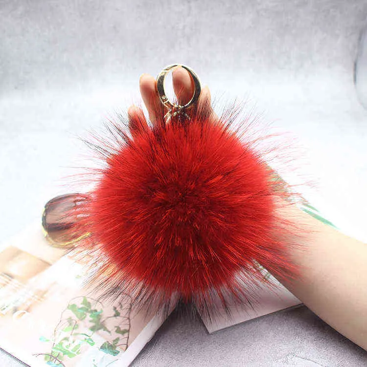 Luxury 15cm y Real Fox Fur Pom Pom Poms Pompom Pompom Pendente ad anello metallico della catena di alta qualità le donne F281 AA2203187238626