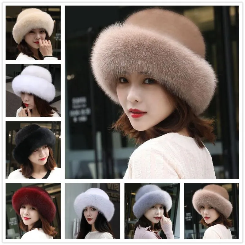 Beanie Skull Caps Inverno Mulheres Faux Fur Hat Lady Cap Quente com Brim Earmuffs209A