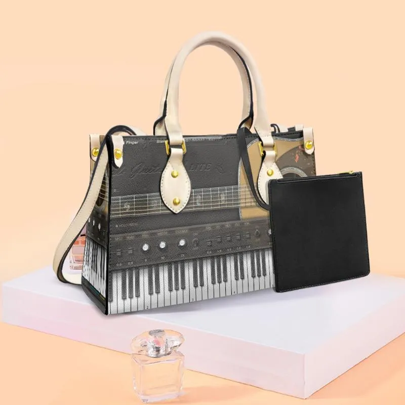 Bolsas de noche Guitarra y llaves de piano Diseño de marca impresa Bolsos de hombro casuales para mujeres Femenino Resado de cuero Crossbody Bage1912