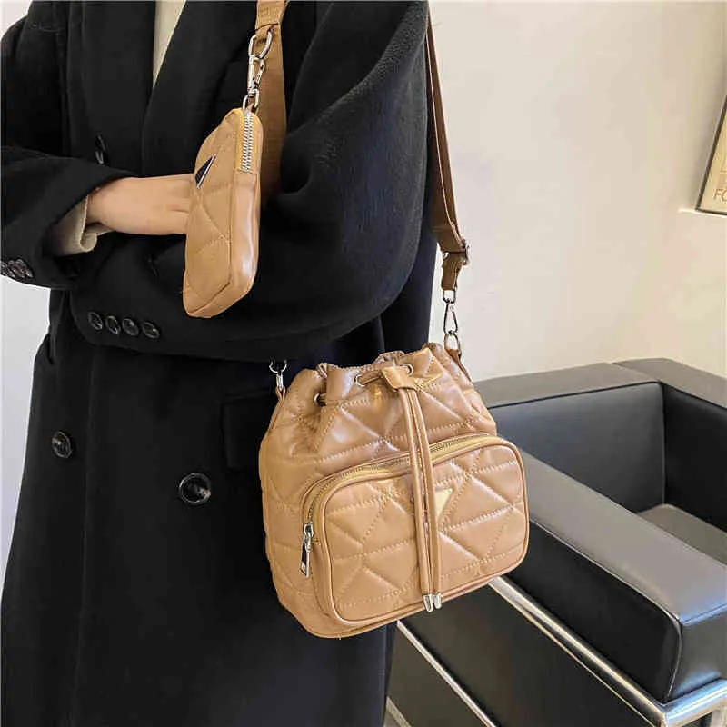 Sac seau ensemble deux pièces, nouveau sac messager à une épaule avec texture rhombique, sac pour femmes