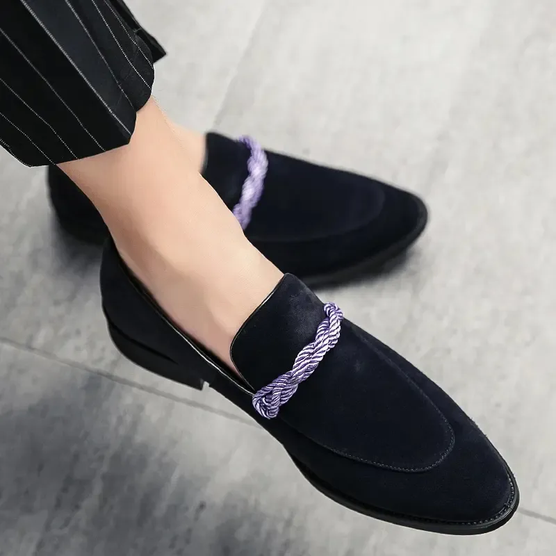 Men Fashion Business Casual Dress Shoes Handmade Solid Color Faux Suede Classic Twisted Round Toe Low Heel Loafers DH932