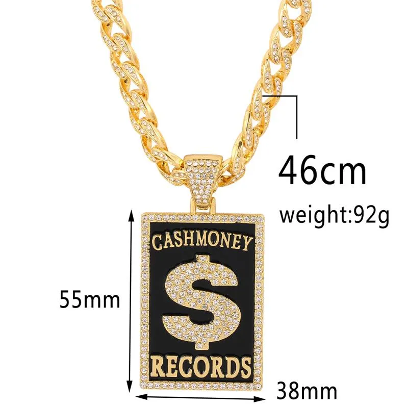 Colares pingentes Goth Dollar Sign Cash Money Records Gelado Colar Cubano Corrente Hip Hop Jewlery Street Rapper Boyfriend GiftPe291k