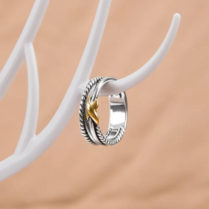 Anello croce bicolore moda femminile placcato gioielli in argento tailandese nero 18k Rings305y