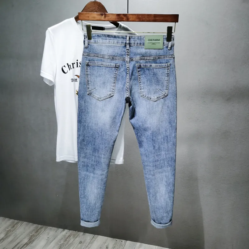Skinny Fit Jeans For Men Stretch Light Blue Gray Famous Brand Jeans Male Full Length Trousers Men's Clothing Jean Homme CX220401