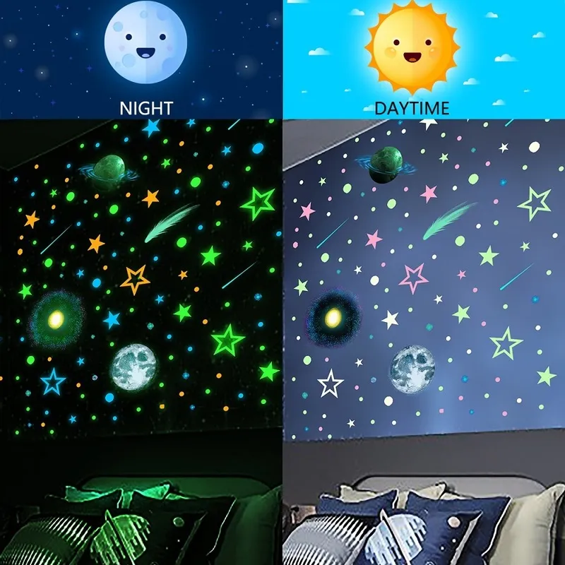 Luminous Colorful Stars Wall Stickers Glow In The Dark Home Decor Fluorescent Stickers For Kids Room Bedroom Ceiling Wall Decals 220510